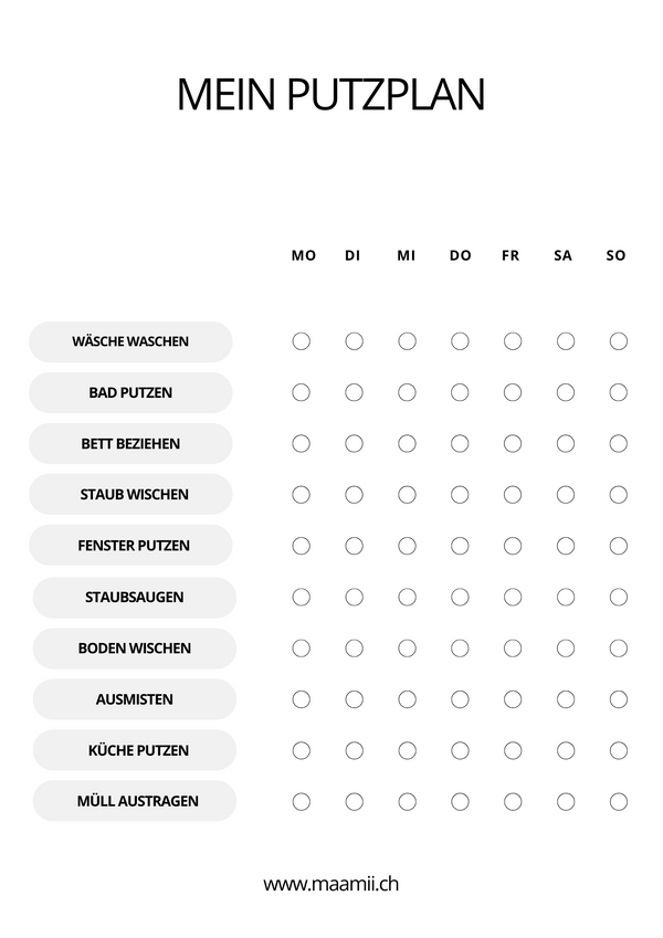 Cleaning schedule - Household plan - Template - Life hacks