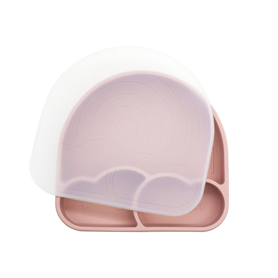 Assiette pour enfants en silicone 'Rainbow Divide' avec couvercle